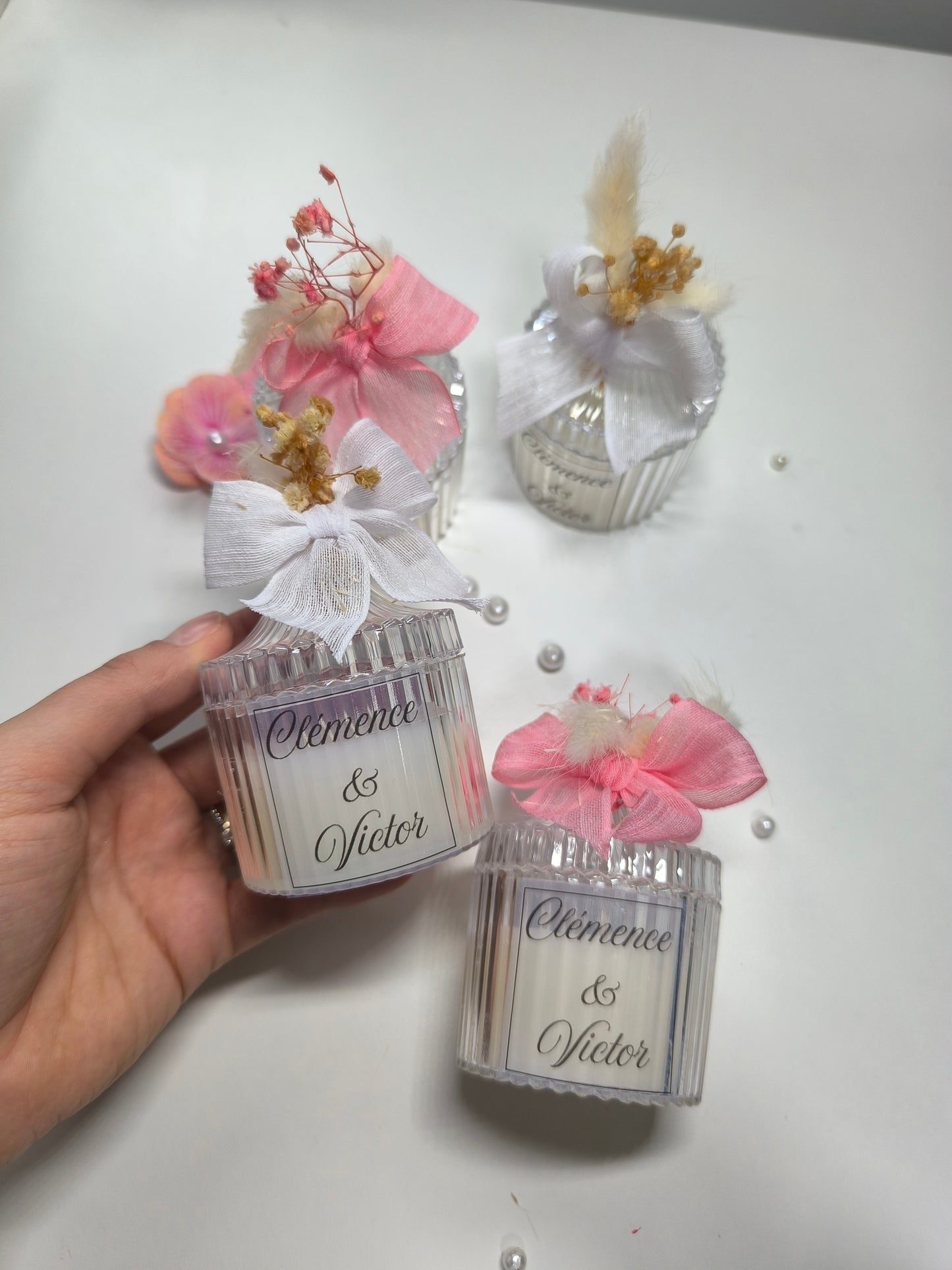 Bougie Bohème Fleuri beige ou rose