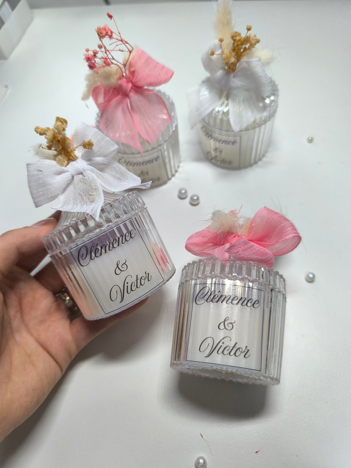 Bougie Bohème Fleuri beige ou rose